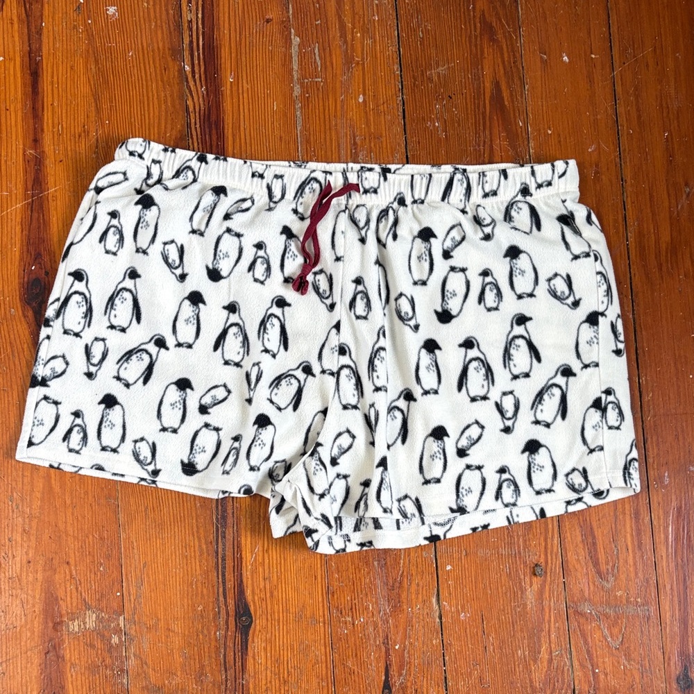 Eddie Bauer Black White Penguin Sleepwear Shorts Fleece‎ Size XXL